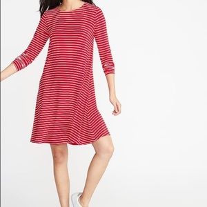 Old Navy Red Striped Swing Dress Small